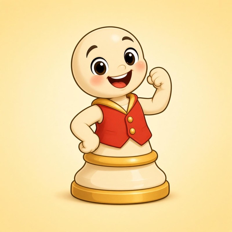 Pawn Dot, a small smiling pawn in a coral vest.