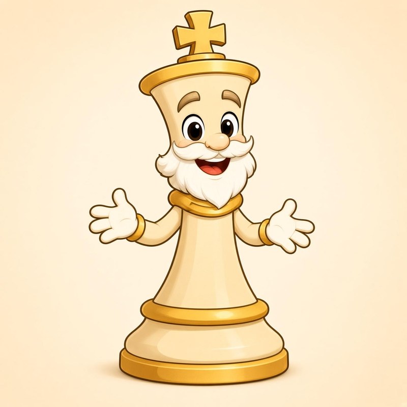 King Rex, a smiling king piece with a white beard and a cross on his crown.